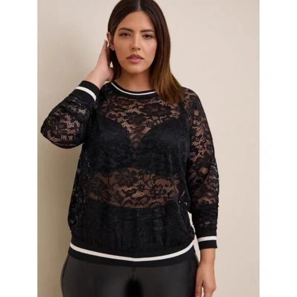 Torrid Black Lace Sweatshirt Womens Size 2X Stretch Rib Trim Whimsigoth Grunge - Picture 1 of 11